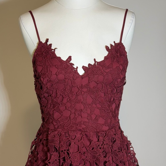 Windsor Burgundy Crochet Lace Skater Mini Dress Small Vamp Whimsigoth Fit Flare - Picture 2 of 10